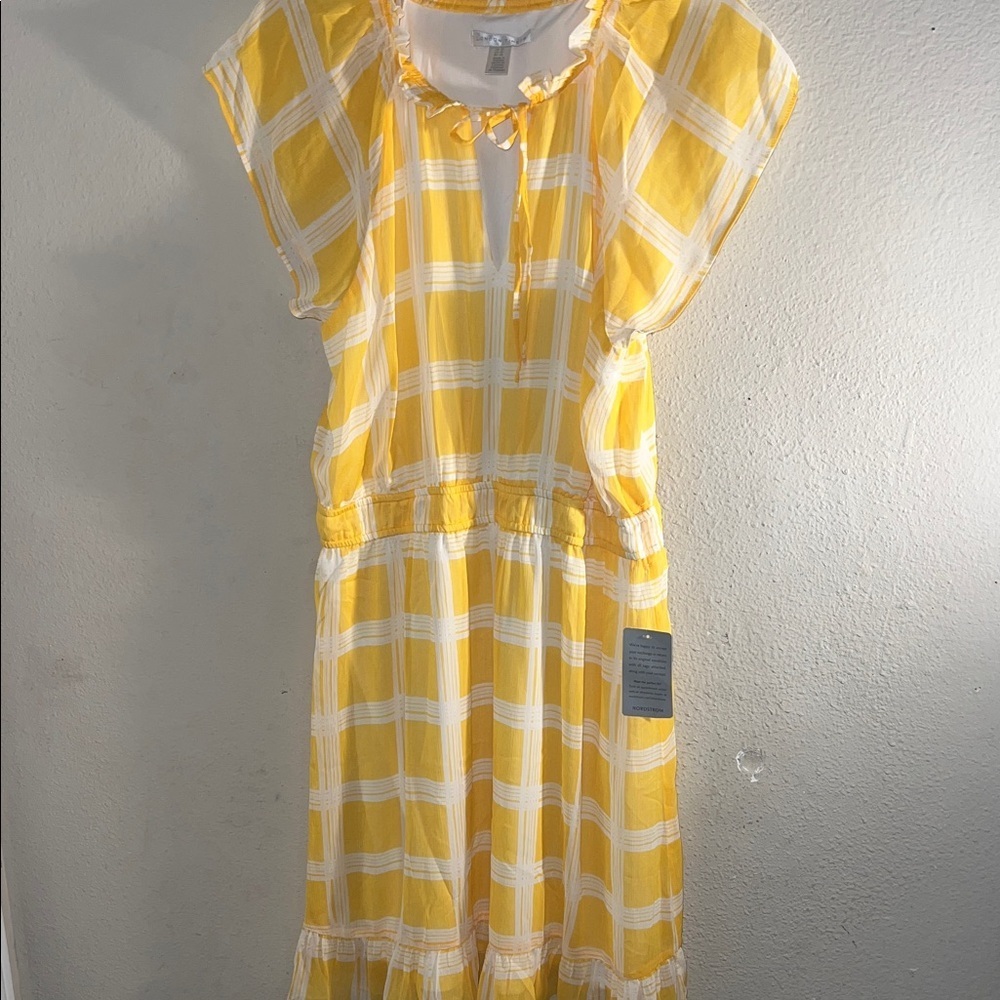 London Times Yellow Checkered Midi Dress